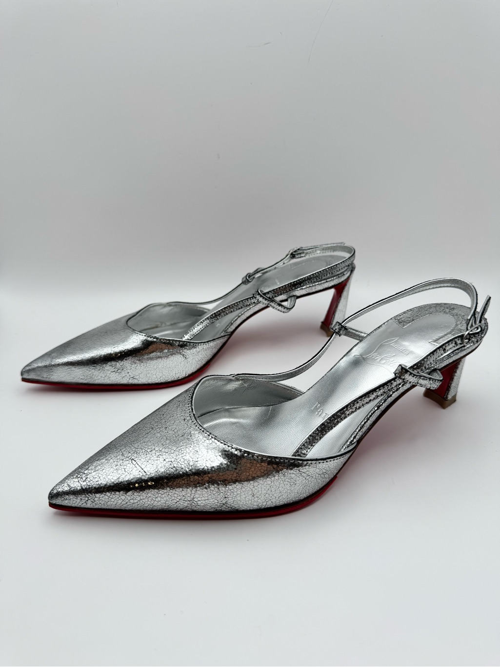 Christian Louboutin Condoroline 55 Silver Crackled Slingbacks Eu 36